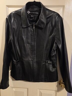 Vintage 90's Outer Edge Women's Black Faux Leather Y2K Zip-Up Jacket  Size XL
